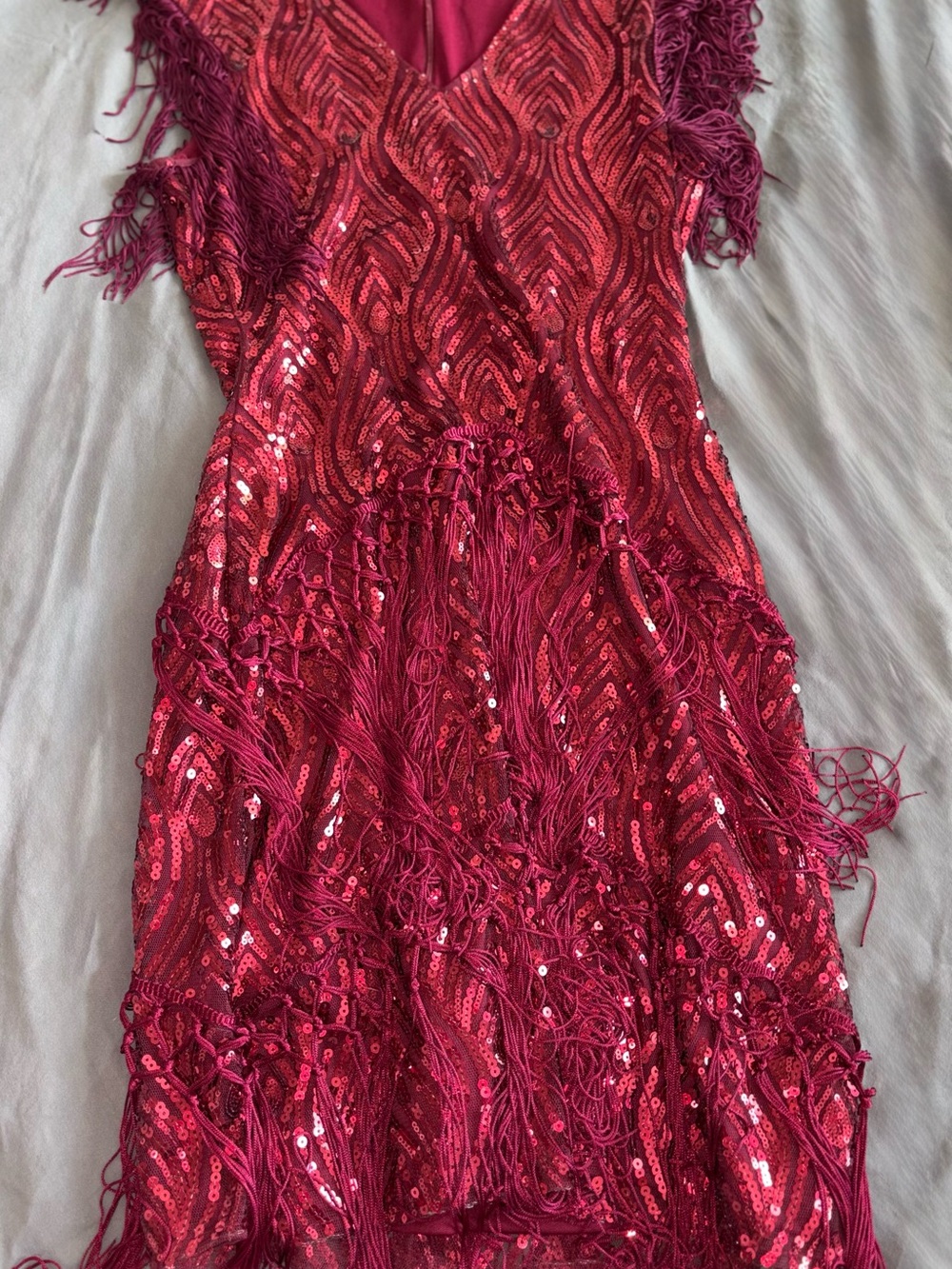 BABEYOND Burgundy Sequin Fringe 1920s inspired Flapper Dress